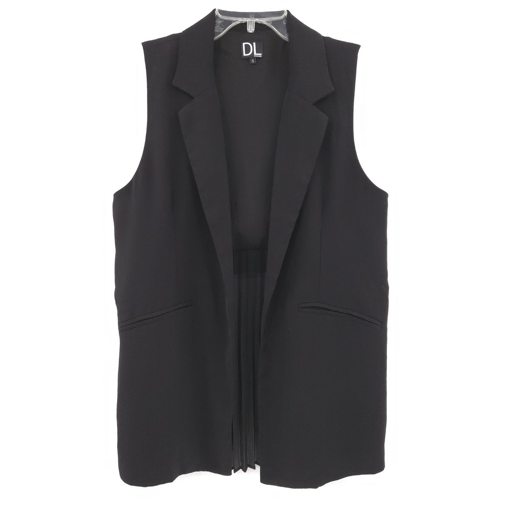DAILYLOOK Jackson Vest Back Pleating Sleeveless Womens S Black Notch Lapel